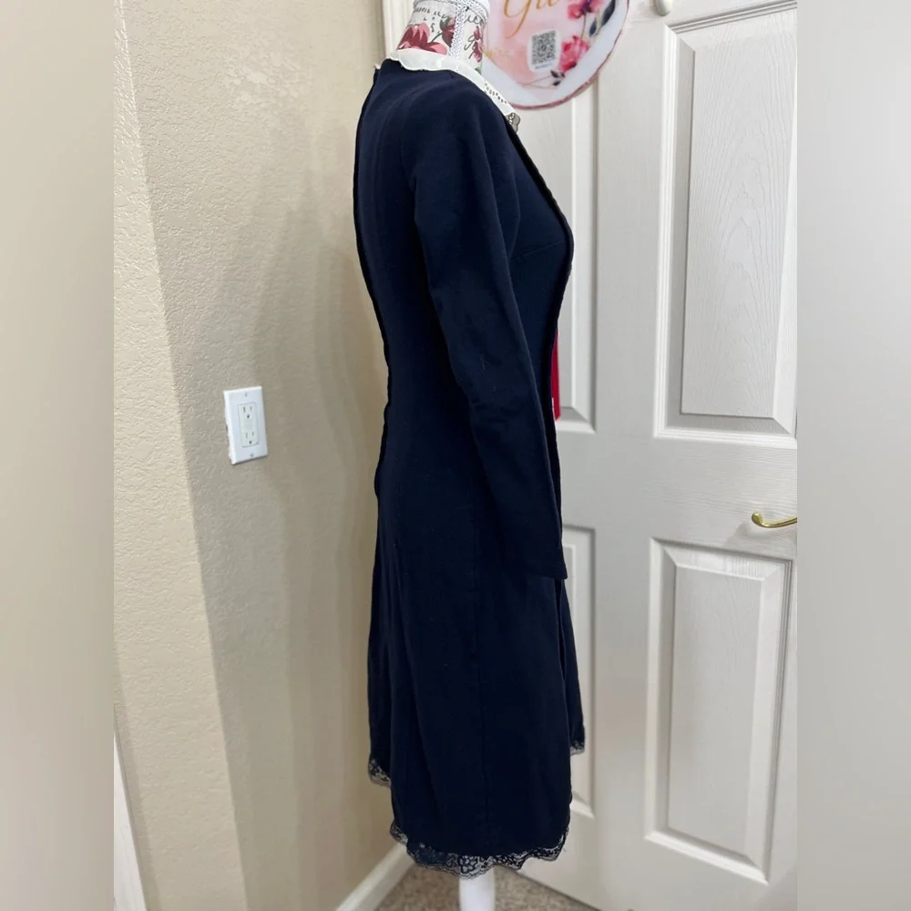 Chic Navy Double-Breasted Long Sleeve Dress - Picture 2 of 8
